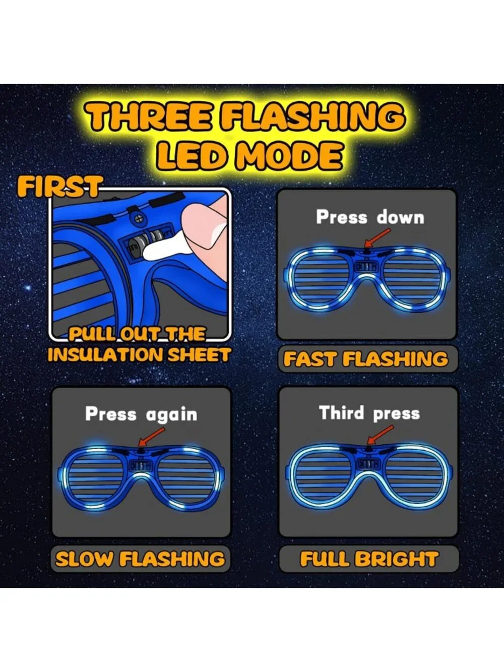 Glow in the Dark LED Glasses Bulk - 100 Pack Colorful Light Up Party Favors
